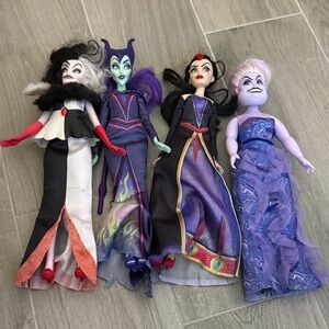 Set of Four Villain Dolls in Colorful Dresses